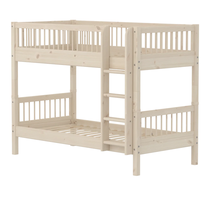 Flexa Dětská patrová postel s rovným žebříkem Classic White Washed Pine