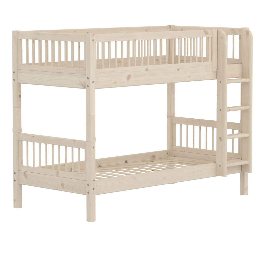 Flexa Dětská patrová postel s rovným žebříkem Classic White Washed Pine